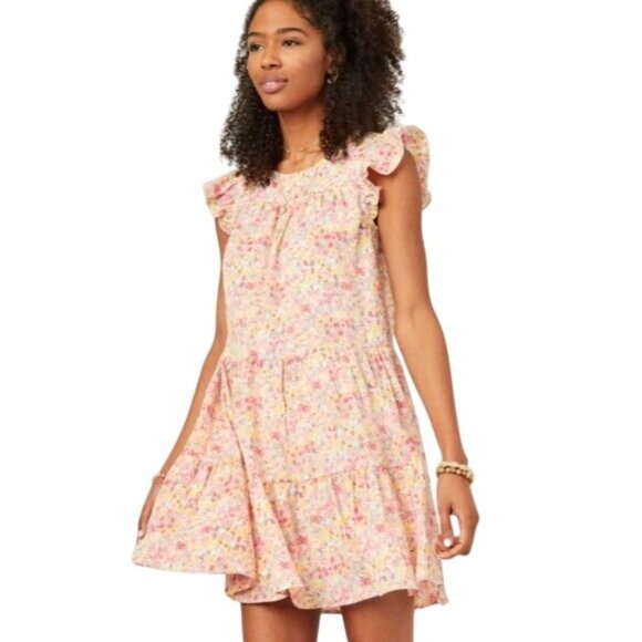 Hayden Los Angeles Floral Ruffle Sleeve Tiered Dress Pink Multi Size S - Picture 2 of 13